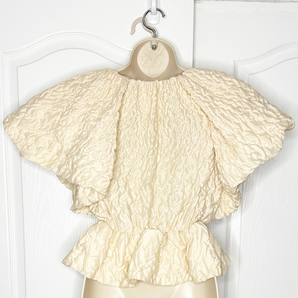 Ulla Johnson Babette Cloqué Bow Top Puff Sleeve Peplum Size 4 NWOT - Picture 6 of 16